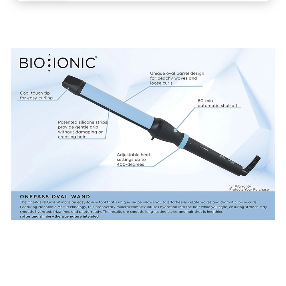 NIB Bioionic Nano Ionic MX OnePass Oval Wand Curling Iron